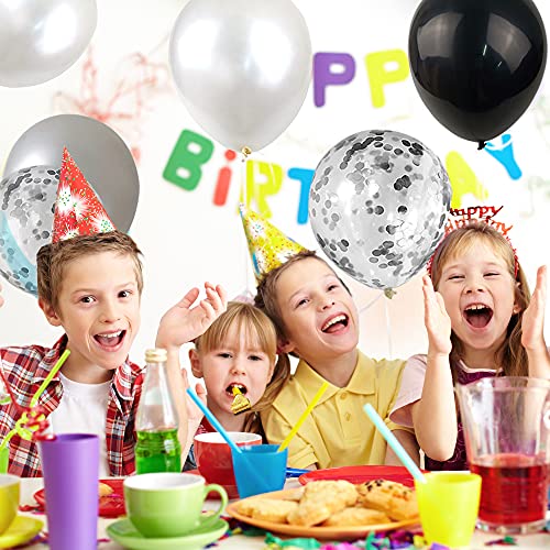 100pcs Chrome Metallic Balloons and Confetti Balloons 12 Inch Latex Party Balloons Silver Black White Balloon for Wedding ...