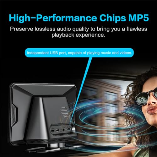 Wireless CarPlay Screen 7" with Voice Contro, Portable Car Stereo with Apple CarPlay, Bluetooth 5.0,Mirror Link,GPS Naviga...