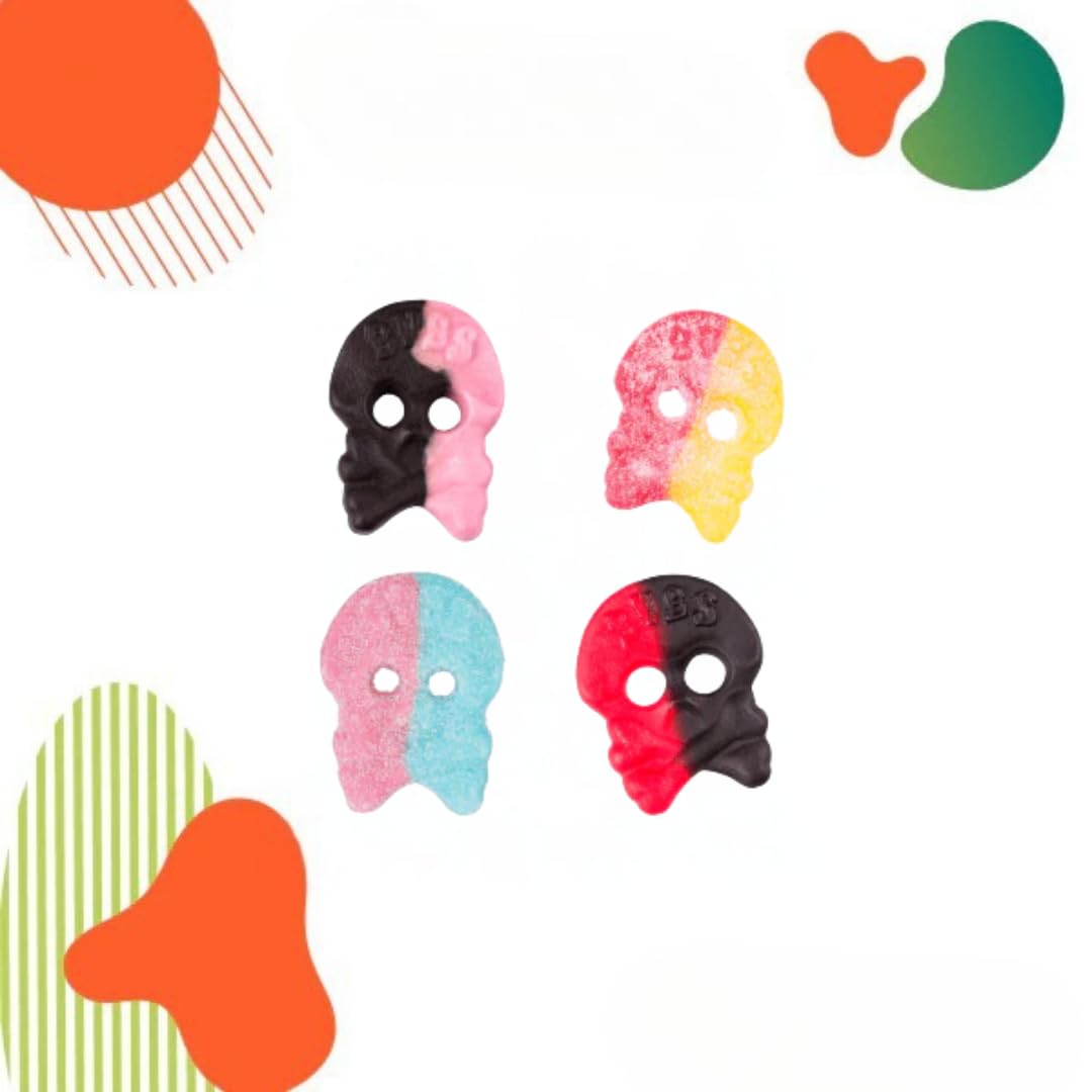 BUBS Skull Candy Mix – Dizzy Skulls, Giant Sour Skulls, Liquorice Raspberry Skulls & Foam Skulls, 1 LB Vegan Swedish Candy, Gummy Alternative, Sour Foam Sweets, TikTok Viral, Gluten-Free