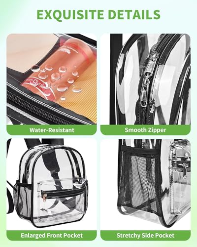 MAY TREE Clear Backpack for Stadium Events, 12x11x5 Inches Small Clear Backpack for Concert Festival Sports Outdoor - Black