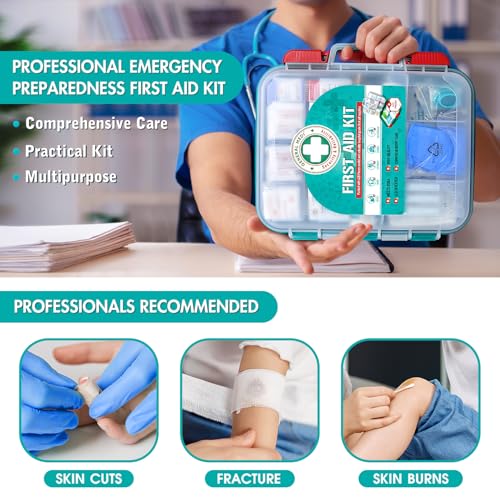 General Medi 420 Pieces Professional First Aid Kit - HardCase First Aid Box - Contains Premium Medical Supplies for Trave...