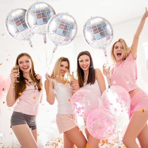 4pcs Big Disco Ball Balloons, Disco Ball Ballons Decorations Big Disco Ball Balloons Mirror Ball Balloons for 70s Baby Sho...