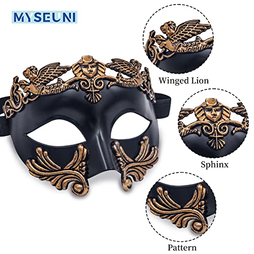 MYSEUNI Masquerade Mask for Men - Roman Greek Mask - Venetian Half Face Mask for Mascarade Ball Mardi Gras Halloween Party