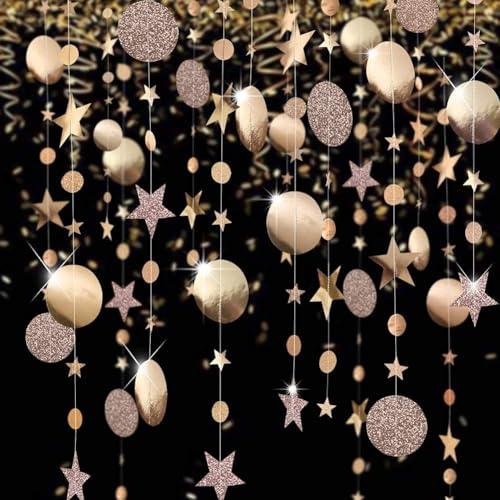 Decor365 Twinkle Star Garlands Champagne Gold Party Decorations Stars Banner Ceiling Hanging Decor Streamer Backdrop for B...