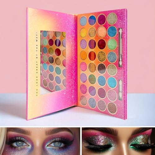 32 Colours Glitter Eyeshadow Palette, Make-Up Palette, Face and Body Glitter, glitter tattoos, festival accessories, Glitt...