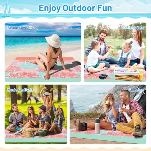 Omoojee Beach Blanket Waterproof Sandproof, 87" X 71" Beach Mat for Outdoor Beach, Picnic, Camping, Hiking (Pink Flower)