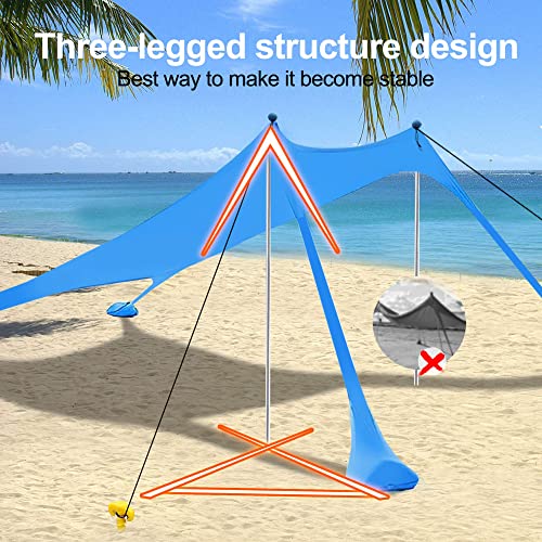 Beach Canopy Tent Sun Shade with UPF 50+ UV Protection, Beach Tent Sun Shelter with Sandbags, Poles and Ground Pegs and An...