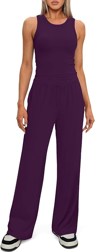 Darong Women's 2 Piece Outfits Lounge Sets Sleeveless Tank Tops Wide Leg Pants Sets Tracksuits Match Sets