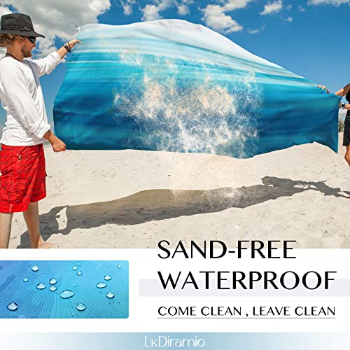 LkDiramio Beach Blanket Sand Proof Waterproof Oversized 100" x 80" Sand Free Mat with Corner Pockets and Mesh Bag for Outd...
