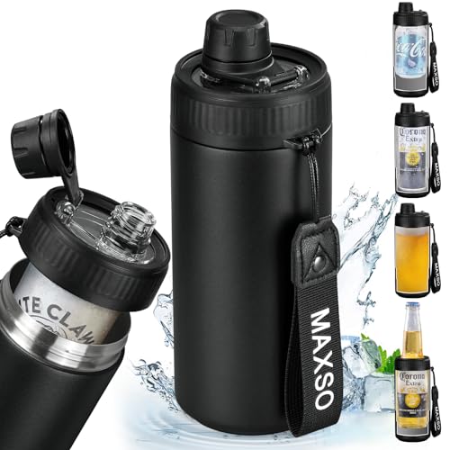 MAXSO Sealed Can Cooler Fizz Lid Can Cover for 12 oz Regular, Slim Skinny Cans & As Thermal Bottle, 4-in-1 Insulated Vacuu...