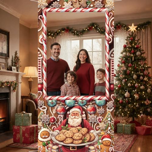 WNSMYJDP Large Christmas Photo Booth Props Fun Frame Banner for Merry Christmas Party Decorations DIY Picture Props for Ho...