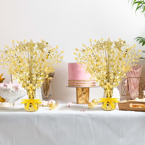 Wenqik 6 Pcs Spray Centerpiece Foil Star Centerpieces New Year Christmas Metallic Star Table Decorations for Party Event A...