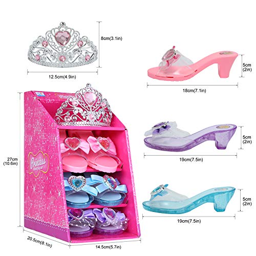 Mastom Girls Play Set! Princess Dress Up Shoes and Tiara (3 Pairs of Shoes + 1 Tiara) Role Play Collection Fashion Princes...