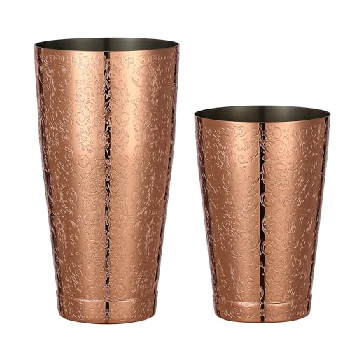 Stainless Steel Boston Shaker with Etched Pattern Weighted Shaking Tin Set (Spirit Copper Plated)