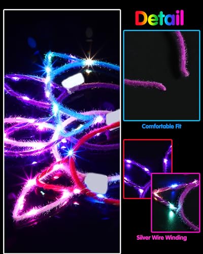 Honoson Light Up Glasses LED Cats Headband Rabbit Headband for Adults Party Favor Packs