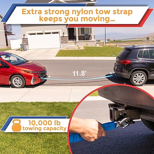 Car Emergency Kit with Air Compressor, Jumper Cables, First Aid, Tow Strap, Tire Gauge, Headlamp – Roadside Safety Kit for...
