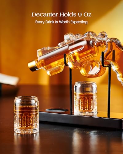 Birthday Gifts for Men Dad, Kollea Gun Whiskey Decanter Set with Shot Glass, Cool Anniversary Ideas for Him Husband Brothe...
