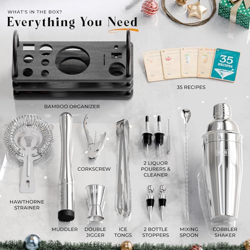 BARE BARREL® Mixology Bartender Kit Bar Set | 14-Piece Cocktail Shaker Set | Martini Barware Mixing Tools for Home Bartend...