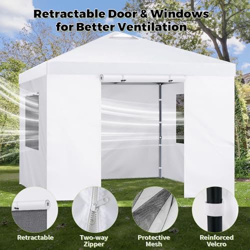 FLAGLY 4 Pack Canopy Sidewalls for 10x10ft Pop up Tent– Mesh Window & Zipper Door Panels for Instant Canopy Enclosure, Wat...