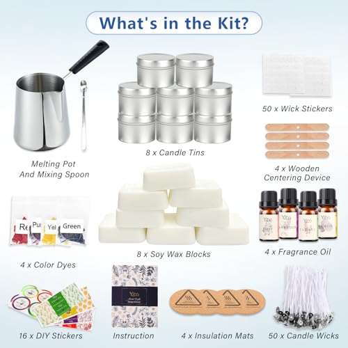 Complete Candle Making Kits for Adults Beginners, DIY Candle Making Supplies Include Soy Wax,Wax Melter,Scents,Dyes,Wicks,...