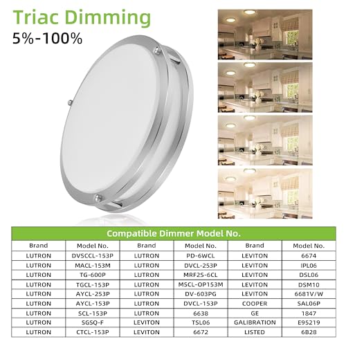 13 inch Flush Mount LED Ceiling Light Fixture, 2700K/3000K/3500K/4000K/5000K Adjustable Ceiling Lights, Brushed Nickel Sat...