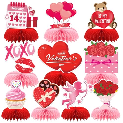 DTOFOOT 10 Pcs Honeycomb Centerpieces for Table, Honeycomb Centerpiece Decor for Birthday Party Supplies (Valentines Day S...