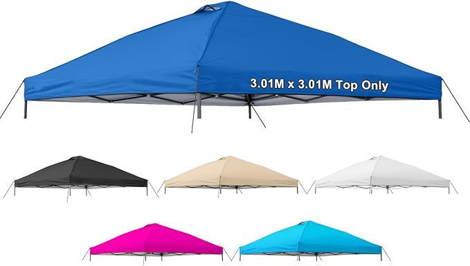 Jorohiker 10x10 Canopy Replacement Top Cover,Pop Up Canopy Tent Top with Air Vent Ropes, Waterproof Sunshade Silver Coated...