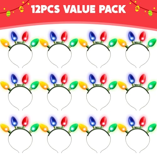 JOYIN Christmas LED Headband Light Up Bulb with 4 Colorful LED Bulbs for Adults Christmas Party Supplies Xmas Accessories