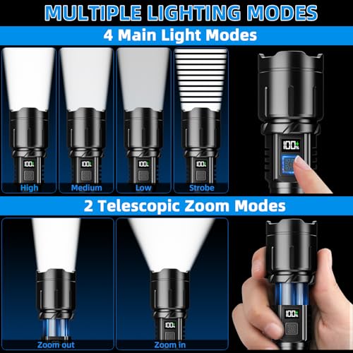 KNIBO Rechargeable Flashlight 99000 High Lumens, LED Super Bright Flash Light, Tactical Flashlights with LCD Power Displa...