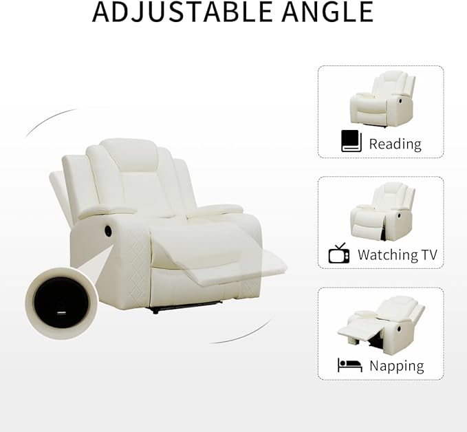Toseslo Power Leather Recliner Chair Set with LED Light, Leather Reclining Set, Living Room Furniture Sets, Modern Power Recliner Sets for Living Room/RV/Apartment(Creamy White)