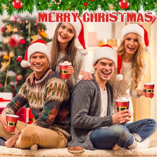 Yaomiao 300 Pcs 9 oz Christmas Paper Cups Santa Claus Belt Design Disposable Christmas Hot Cocoa Coffee Cups Bulk for Hot ...