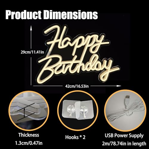 Happy Birthday Neon Signs,Adjustable LED Neon Light Sign Backdrop powered by USB,Light Up Colorful Bday Neon Lights for Ba...
