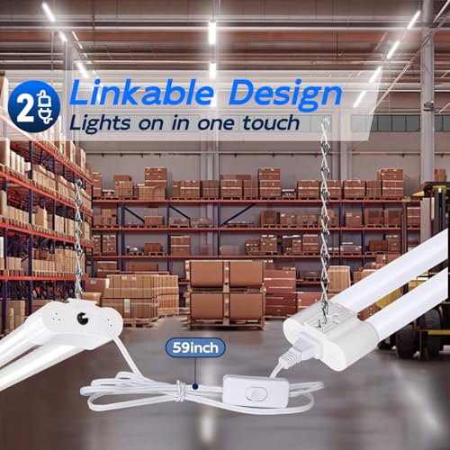 hykolity 2 Pack 4FT Linkable LED Shop Light for Garage, 4400lm, 4FT 42W, 5000K Daylight LED Workbench Light Fixture with P...