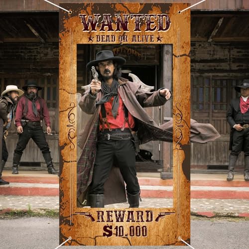 Large Western Wanted Poster Western Cowboy Party Decoration Wanted Photo Booth Frame Wild West Selfie Banner Backdrop for ...