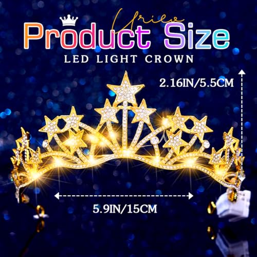 Urieo Light up Star Crown LED Crystal Tiara Headband Birthday Prom Hair Accessories for Women