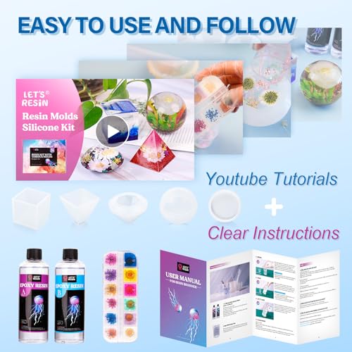 LET'S RESIN Epoxy Resin Kits and Molds Complete Set, 16oz Resin Art Kit with Silicone Molds, Pigment, Dried Flowers, Craft...