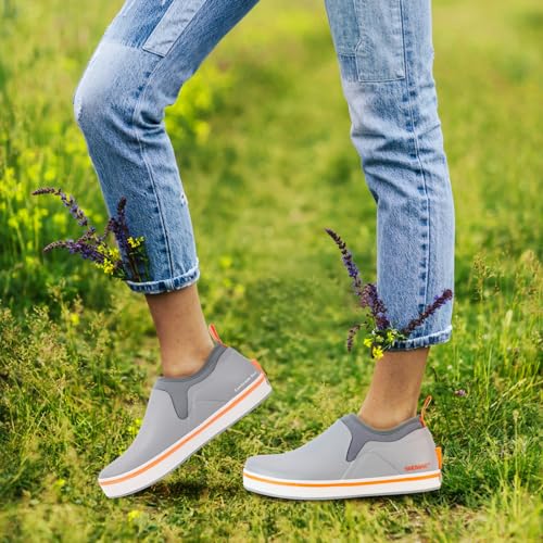 Showave Deck Shoes for Women Waterproof Garden Shoes Slip-on Rain Shoes Breathable Ruber Mud Shoes for Outdoor Fishing Wal...