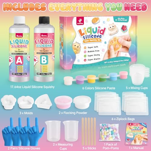 ColoPlay Taba Squishy Kit - 18OZ Rubber with Guided, Bubble Free and Faster Fully Cures - FuFu Squishy Kit with Mold, Floc...