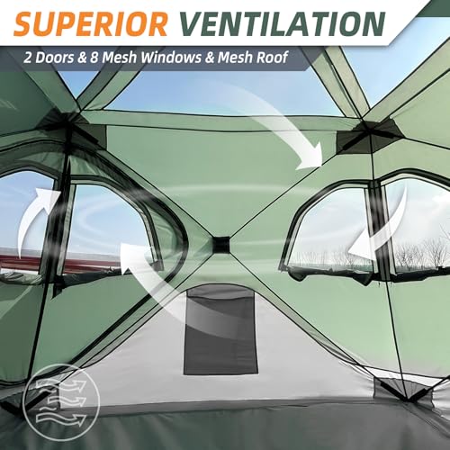 Zoring Pop Up Tent for Camping, Instant Cabin Hub Tent 4 Person, Waterproof Hub Shelter with Rainfly & Removable Floor, Ea...