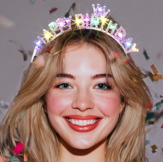 Aceorna Light Up Birthday Crowns Led Glowing Rhinestones Headbands Glitter Happy Birthday Hair Accessories for Women