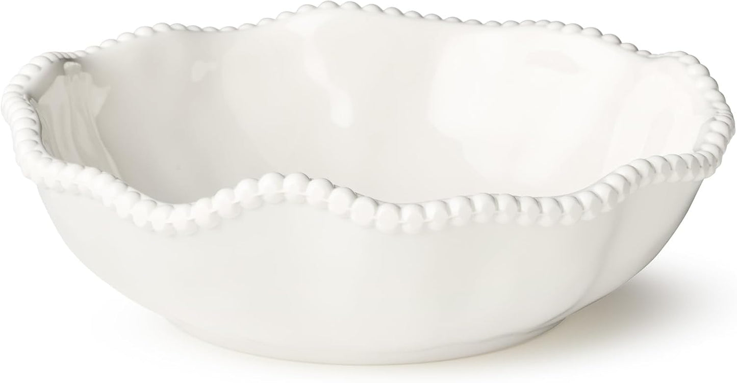 Perlette Off-White Beaded 12-Piece Dinnerware Set – Includes 4 Dinner Plates, 4 Salad Plates, 4 Bowls (7.5" x 2", 22 oz) – Elegant Unbreakable Melamine, Heavyweight, Perfect for Indoor/Outdoor Dining