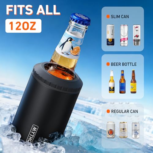 3 in 1 Slim Can Cooler for 12 OZ Skinny Can, Regular Can & Beer Bottle - Keep Cold for 6 Hours - Double Walled Insulated S...