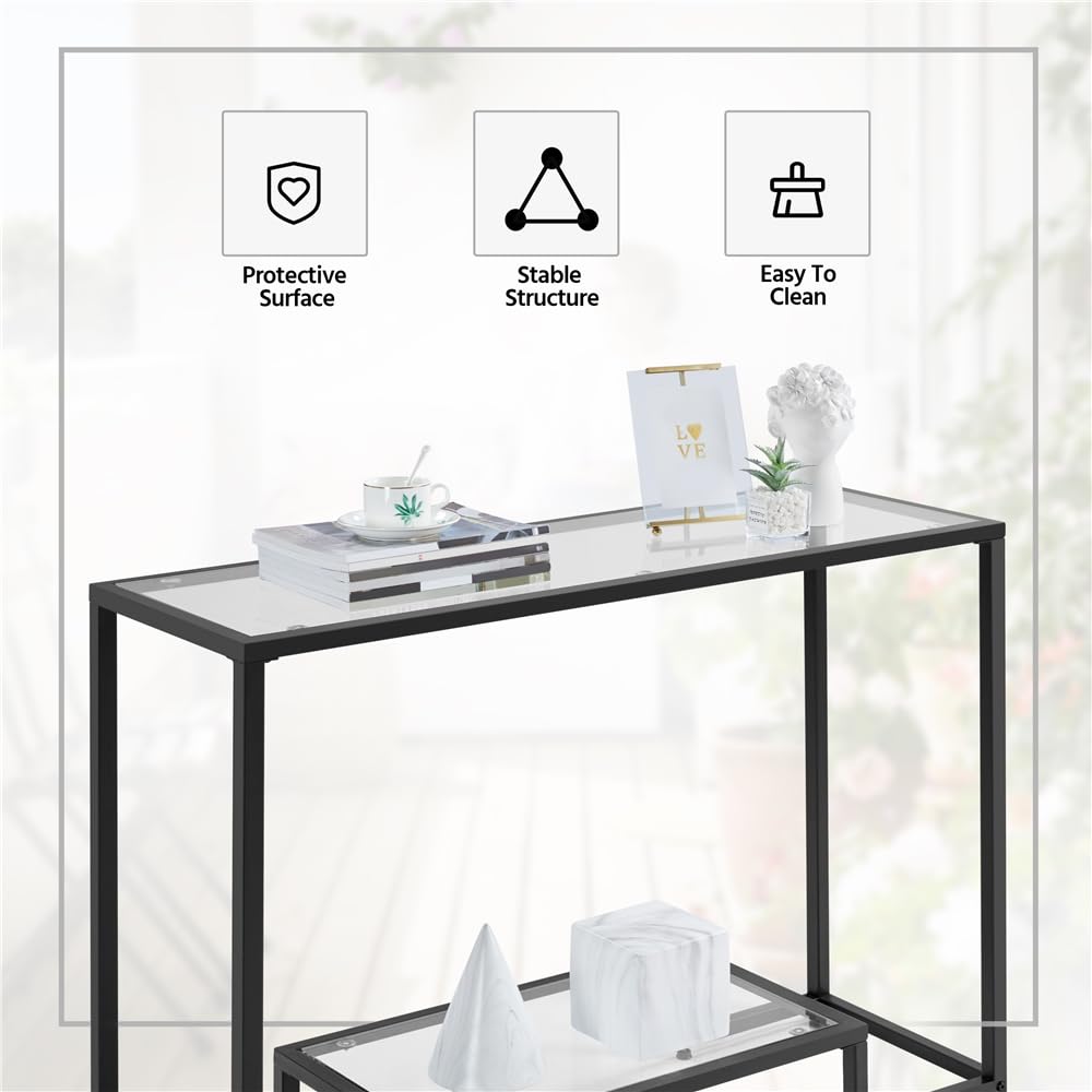 Yaheetech 42 Inch Console Table, Tempered Glass Entryway Table, 2-Tier Sofa Tables with Storage Shelves, Entrance Tables for Hallway Living Room, Black