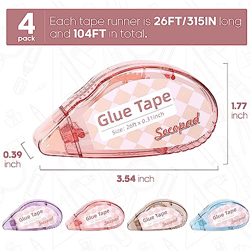 Secopad Scrapbook Tape, 4 Pack Double Sided Tape Roller for Crafts, Adhesive Glue Runner Scrapbooking Supplies Journaling ...