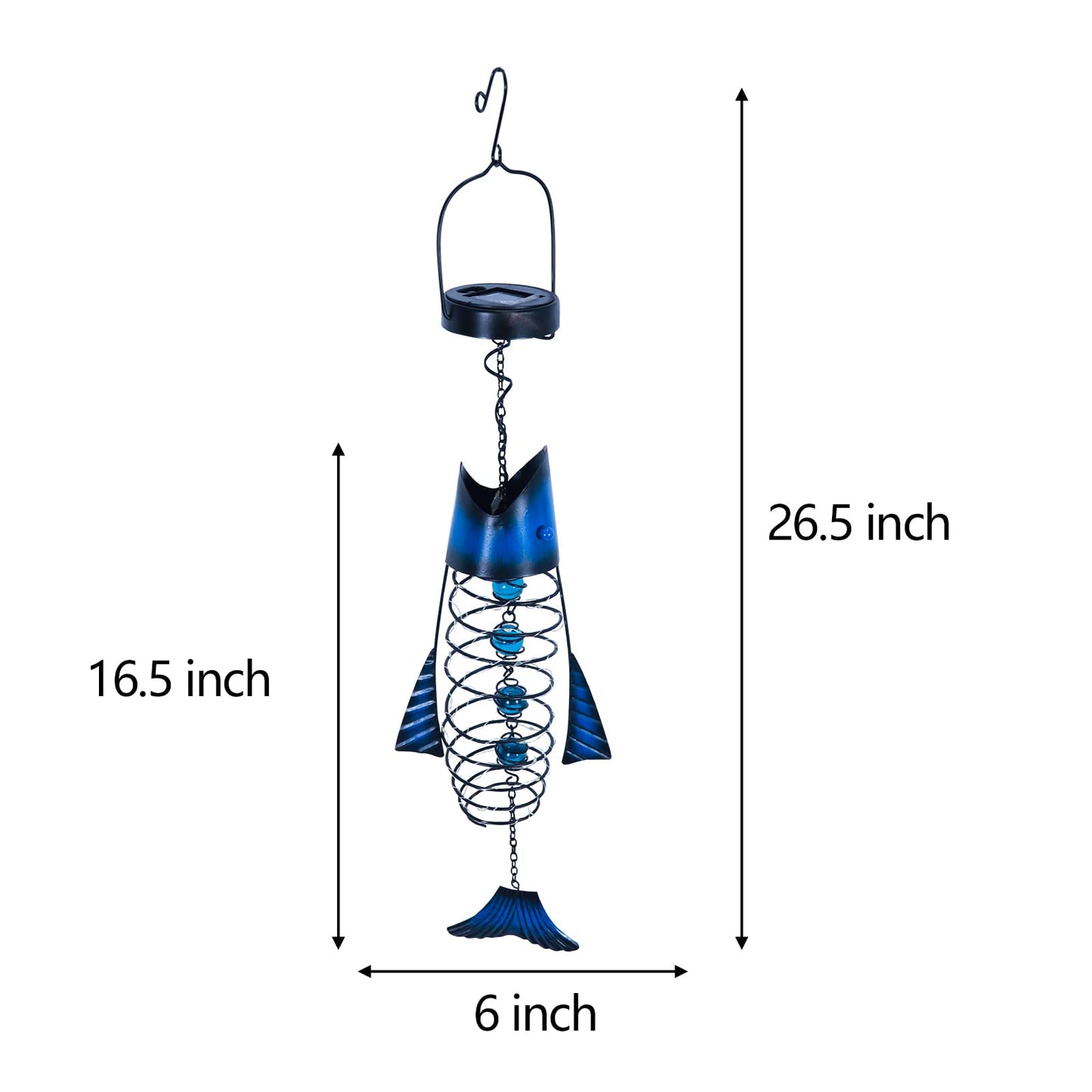 Outdoor Lights for Patio Garden Decor - Metal Solar Fish Hanging Decoration - Solar Lamp Decorative Yard Art - Pretty Nice Lantern for Man Woman Holiday Gift Ideas | Waterproof Warm LED Lighting