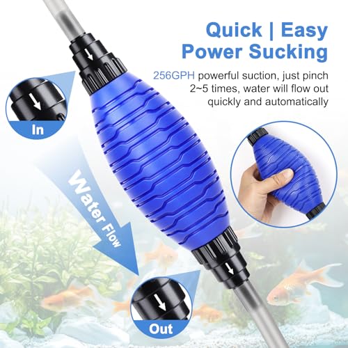 fishkeeper Quick Aquarium Siphon Pump Gravel Cleaner - 256GPH Adjustable Powerful Fish Tank Vacuum Gravel Cleaning Kit for...