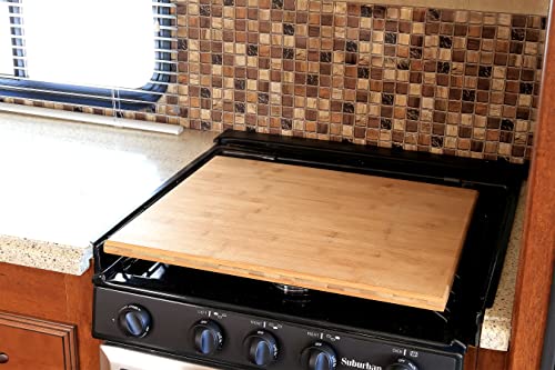 Camco Silent Top RV Stovetop Cover - Features Natural Bamboo Design w/Non-Toxic Protective Finish & 4 Non-Slip Rubber Feet...