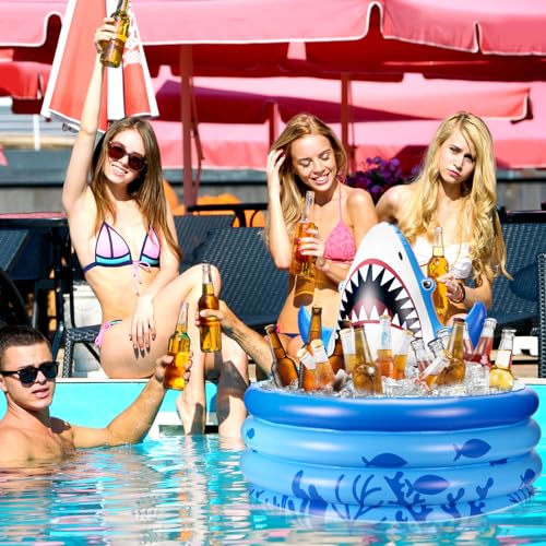 Bencailor Shark Party Decorations Summer Birthday Inflatable Cooler Blow Up Drink Cooler Reusable Floating Ice Chest Summe...