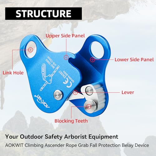 Climbing Ascender Rope Grab Fall Protection Belay Device Tree Climbing Gear Rappelling Equipment Rope Ascender for Rock Cl...