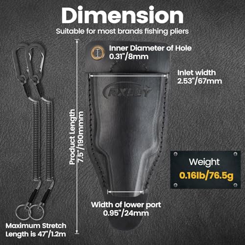 RXLUY Fishing Pliers Holster with Retractable Lanyard, Universal Fit for Most Sea Fishing & Wild River Lure Tongs Leather ...